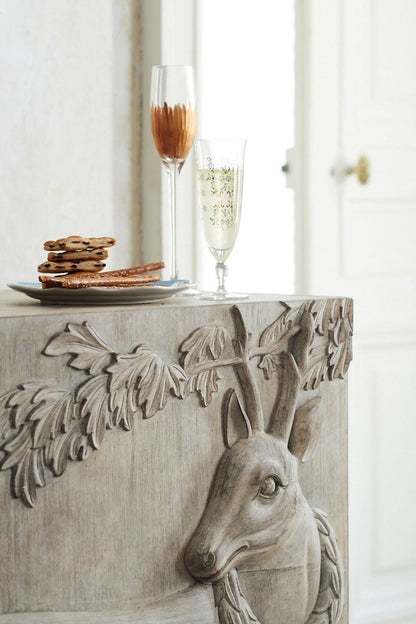 deer buffet hand carved detail