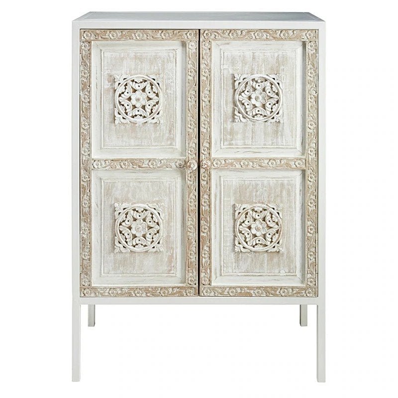 Floral Design Hand Carved Small Sideboard | Handmade Wooden Cabinet Buffet - Bone Inlay Furnitures