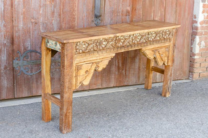 Floral Design Hand Carved Wooden Console Table | Handmade Antique Console Table console table - Bone Inlay Furnitures