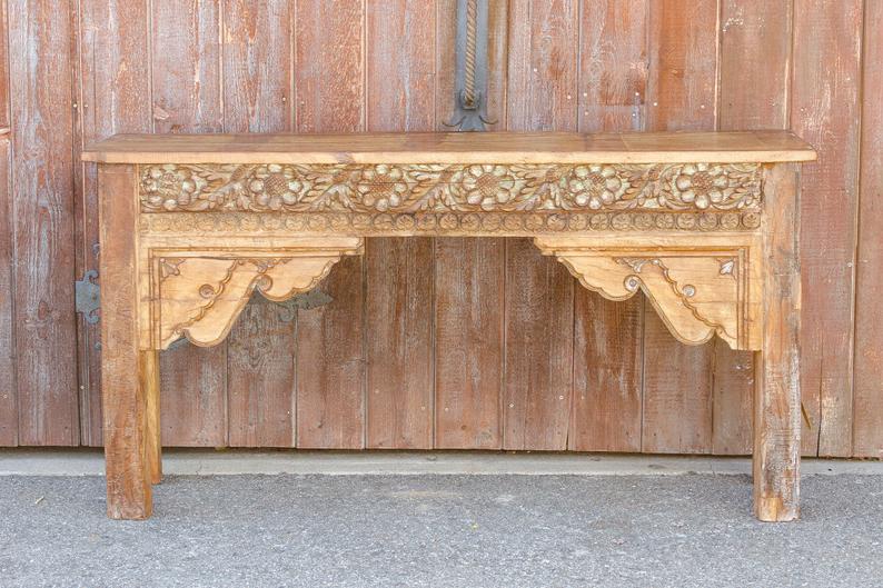 Floral Design Hand Carved Wooden Console Table | Handmade Antique Console Table console table - Bone Inlay Furnitures