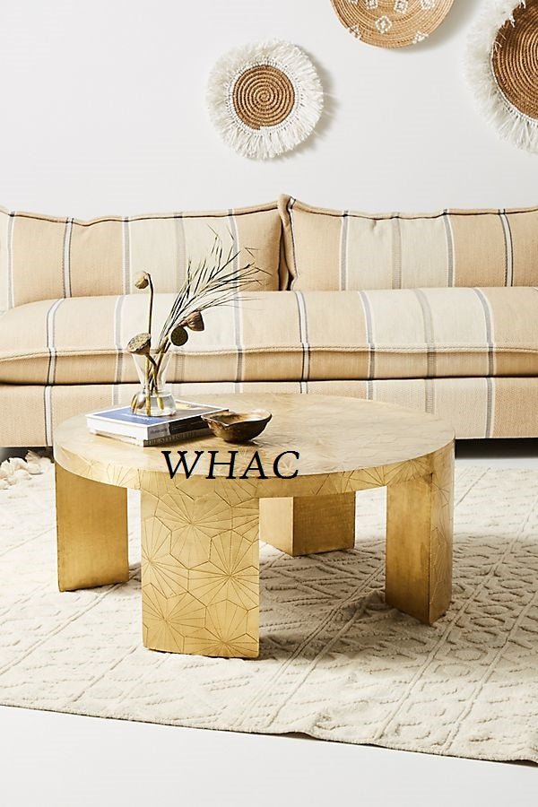 Floral Embossed Metal Coffee Table | Handmade Round Conversation Table Coffee Table - Bone Inlay Furnitures
