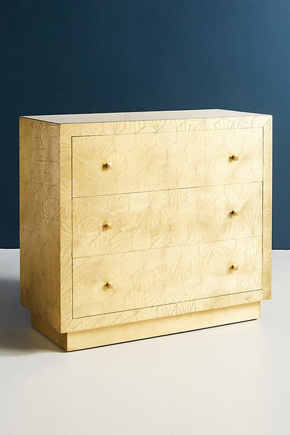 Floral Embossed Three-Drawers Dresser | Exclusive Metal Chest Of 3 Drawer Chest of Drawers - Bone Inlay Furnitures