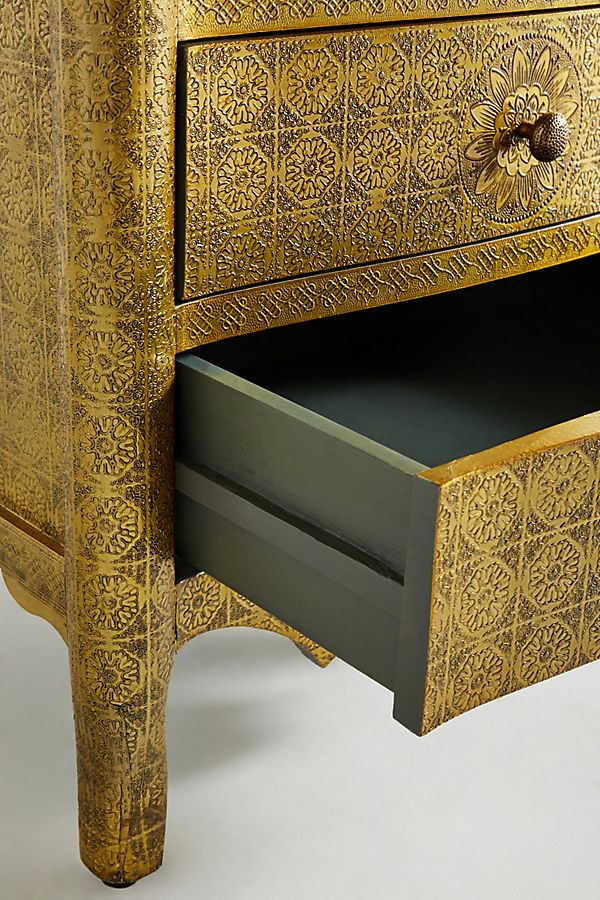Hand-Embossed  Metal Nightstand - Close up