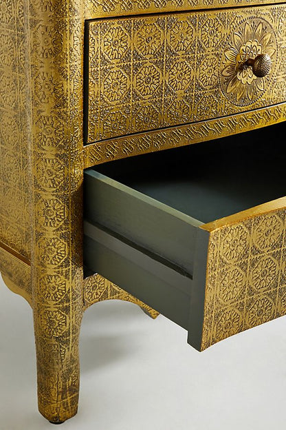Hand-Embossed  Metal Nightstand - Close up