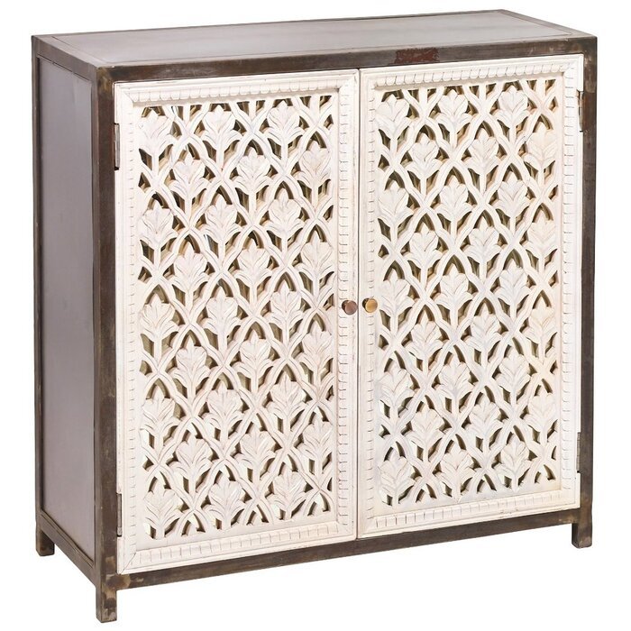 Hand-carved 2 Door Accent Cabinet | Handmade Solid wooden Cabinetry Furniture Cabinet - Bone Inlay Furnitures