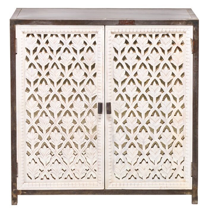 Hand-carved 2 Door Accent Cabinet | Handmade Solid wooden Cabinetry Furniture Cabinet - Bone Inlay Furnitures