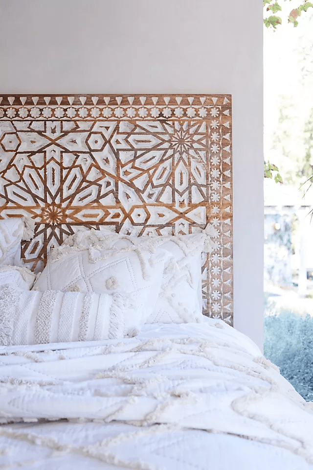 Hand-carved Albaron Bed | Handmade Platform Bed with Headboard Beds & Bed Frames - Bone Inlay Furnitures