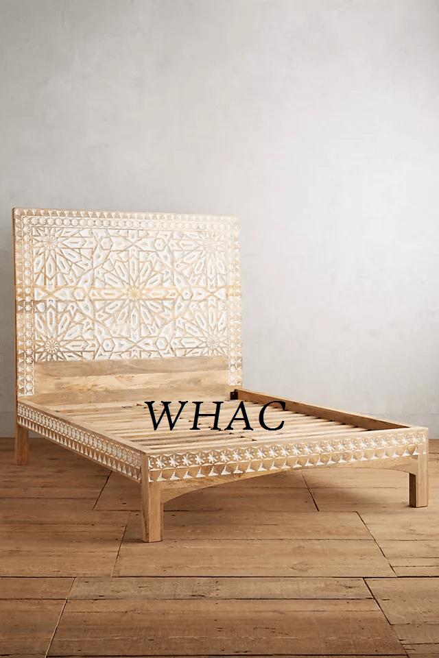 Hand-carved Albaron Bed | Handmade Platform Bed with Headboard Beds & Bed Frames - Bone Inlay Furnitures