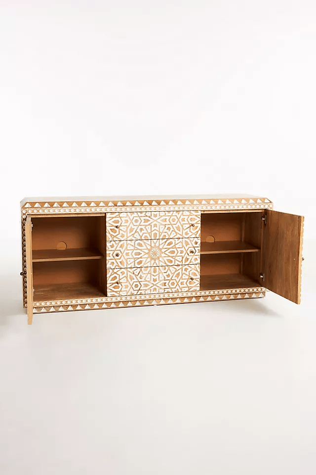 Hand-carved Albaron Buffet Table | Handmade Wooden Sideboard | Indian Furniture Sideboard - Bone Inlay Furnitures