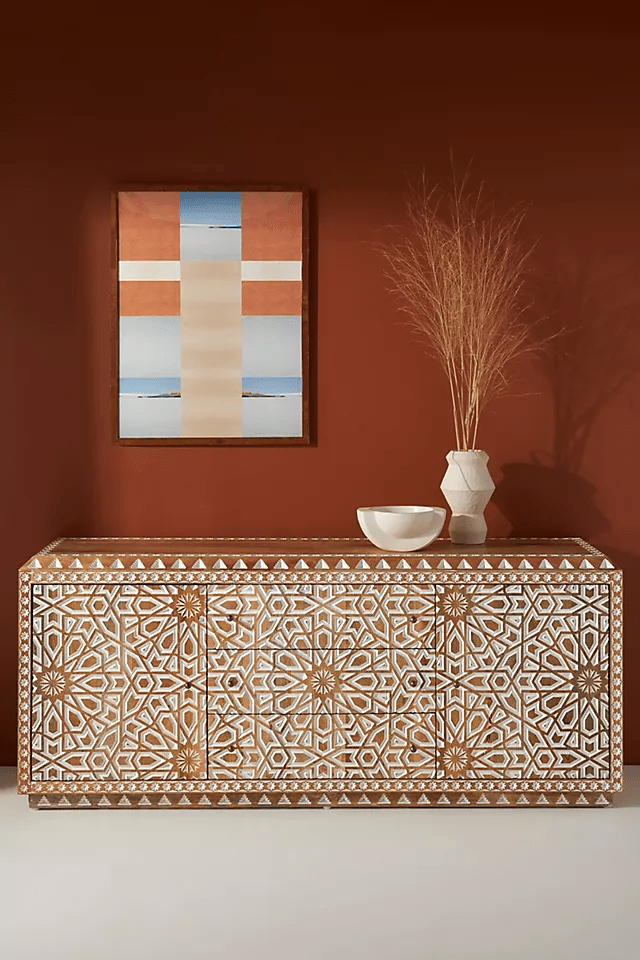 Hand-carved Albaron Buffet Table | Handmade Wooden Sideboard | Indian Furniture Sideboard - Bone Inlay Furnitures