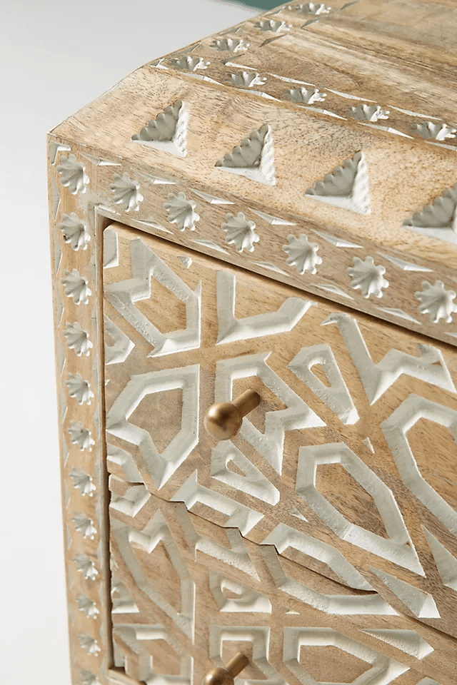 Hand-carved Albaron Nightstand | Handmade Antique Wooden Bedside Nightstand - Bone Inlay Furnitures