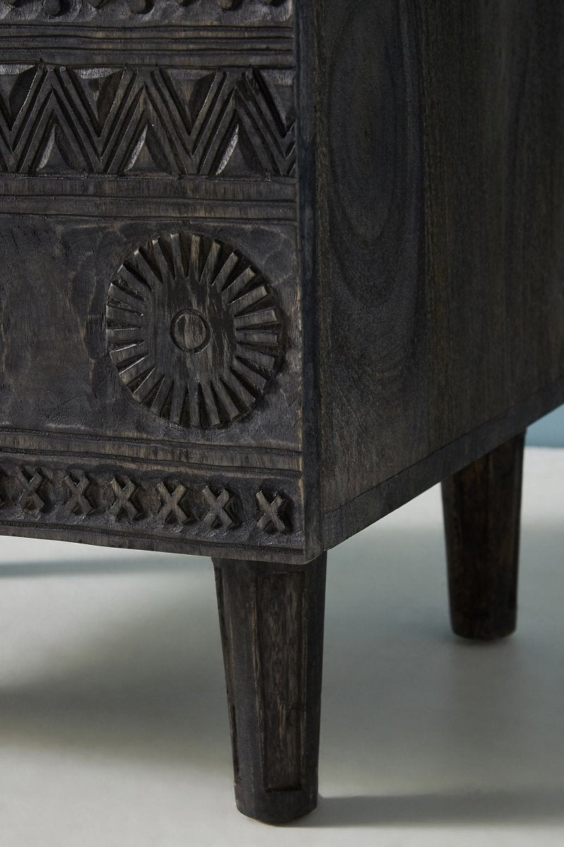 Hand-Carved Antique Nightstand | Wooden Delhi Lamp Stand | Handmade Solid Wooden Stand Nightstand - Bone Inlay Furnitures
