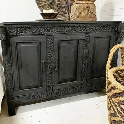 Hand-Carved Black Color Buffet Table | Handmade Solid Wooden Credenza Buffet & Sideboard - Bone Inlay Furnitures
