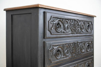 Hand Carved Boho Charcoal Drawers Dresser | Handmade Drawers For Living Room chest of drawer - Bone Inlay Furnitures