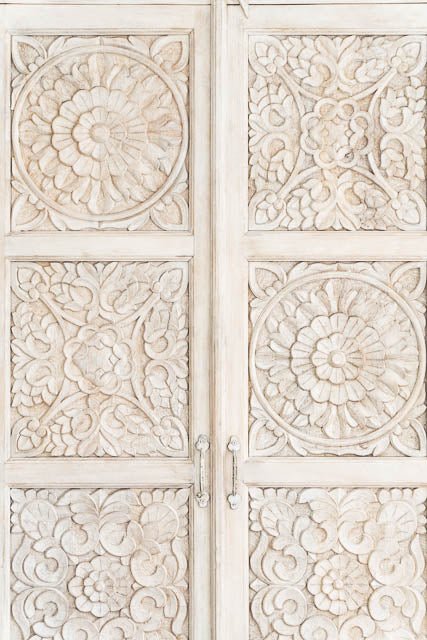 Hand-carved Charika Armoire | Handmade Wooden Wardrobe | Indian Furniture Armoire - Bone Inlay Furnitures