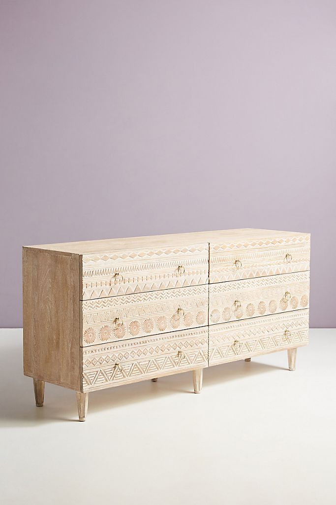 Hand carved Delhi Six-Drawer Dresser | Handmade Chest of 6 Drawers | Living Room Decor Drawer Dresser - Bone Inlay Furnitures