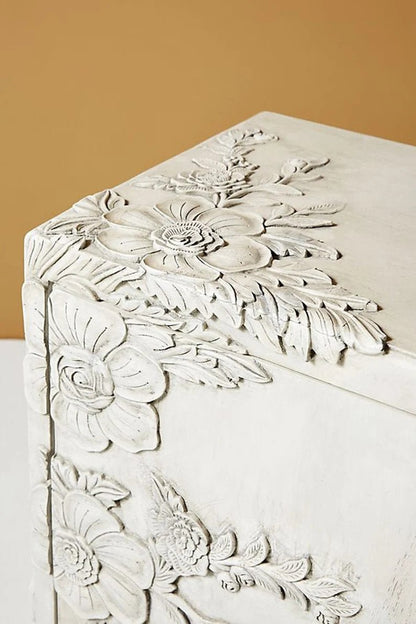 Hand-carved Floral Sideboard | Handmade White Distress Finish Buffet table Sideboard - Bone Inlay Furnitures