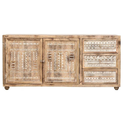 Hand-carved French Sideboard Natural Color | Handmade Antique Wooden Credenza Sideboard - Bone Inlay Furnitures