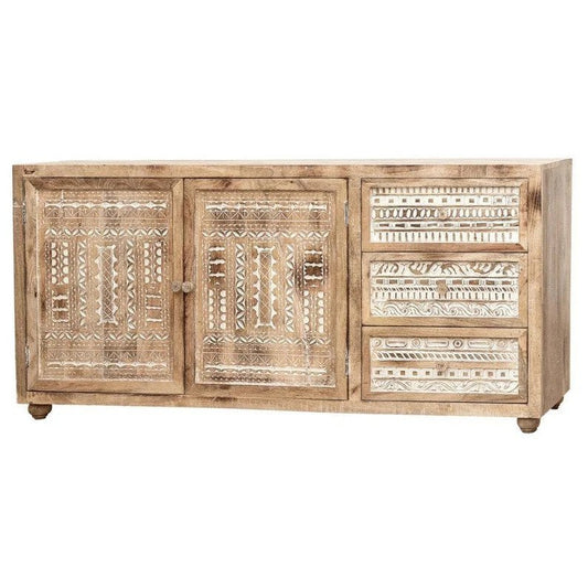 Hand-carved French Sideboard Natural Color | Handmade Antique Wooden Credenza Sideboard - Bone Inlay Furnitures