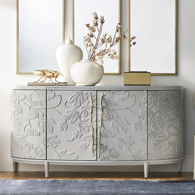 Hand-carved Imagined World Buffet | Handmade Wood Carving Unique Credenza Buffet & Sideboard - Bone Inlay Furnitures