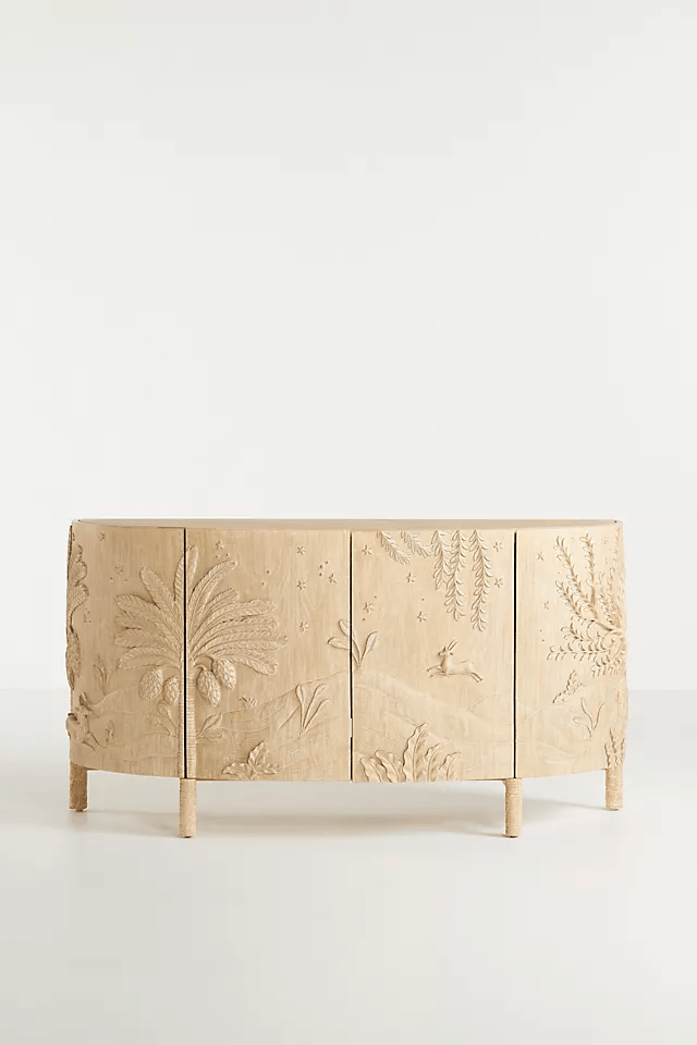 Hand-carved Imagined World Buffet Table | Handmade Wood Carving Unique Credenza Buffet & Sideboard - Bone Inlay Furnitures