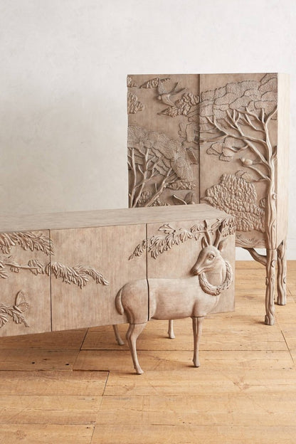 Hand Carved Land & Sky Buffet Table | Handmade Indian Custom Made Sideboard Buffet & Sideboard - Bone Inlay Furnitures