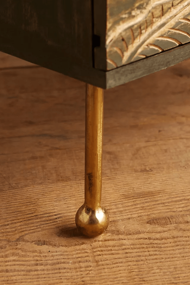 Hand-carved Leaf Design Nightstand | Latest Indian Design Bedside Table Nightstand - Bone Inlay Furnitures