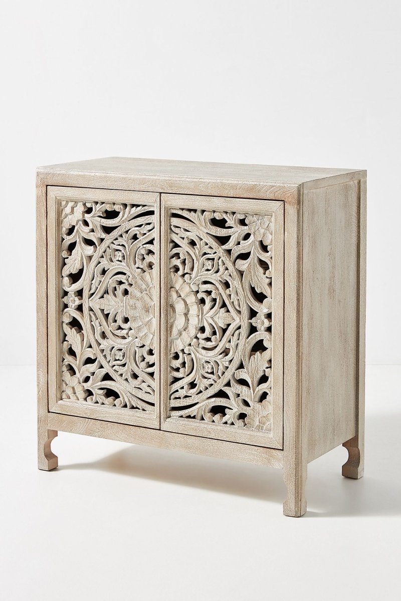 Hand Carved Lombok Entryway Cabinet | handmade Wooden Storage Unit Cabinet - Bone Inlay Furnitures