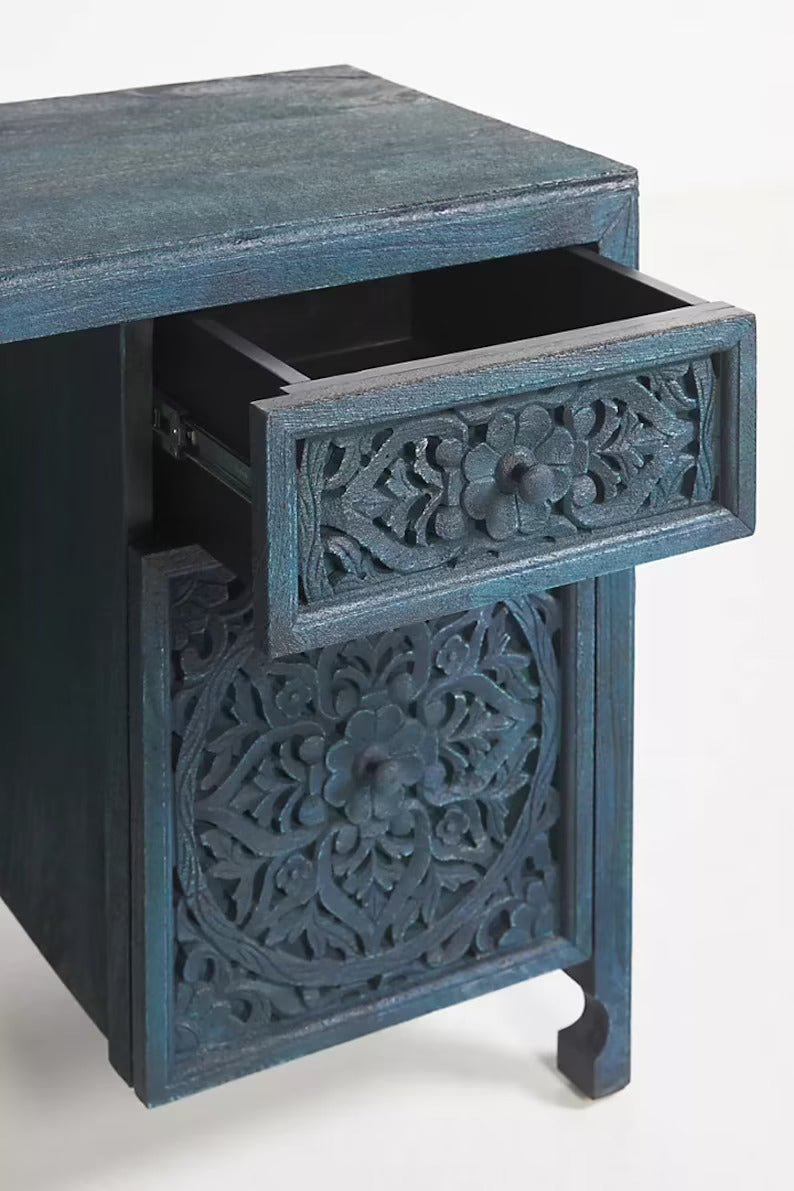 Hand carved Lombok Executive Desk for Home office | Workspace Four Drawers Console table Cabinet - Bone Inlay Furnitures