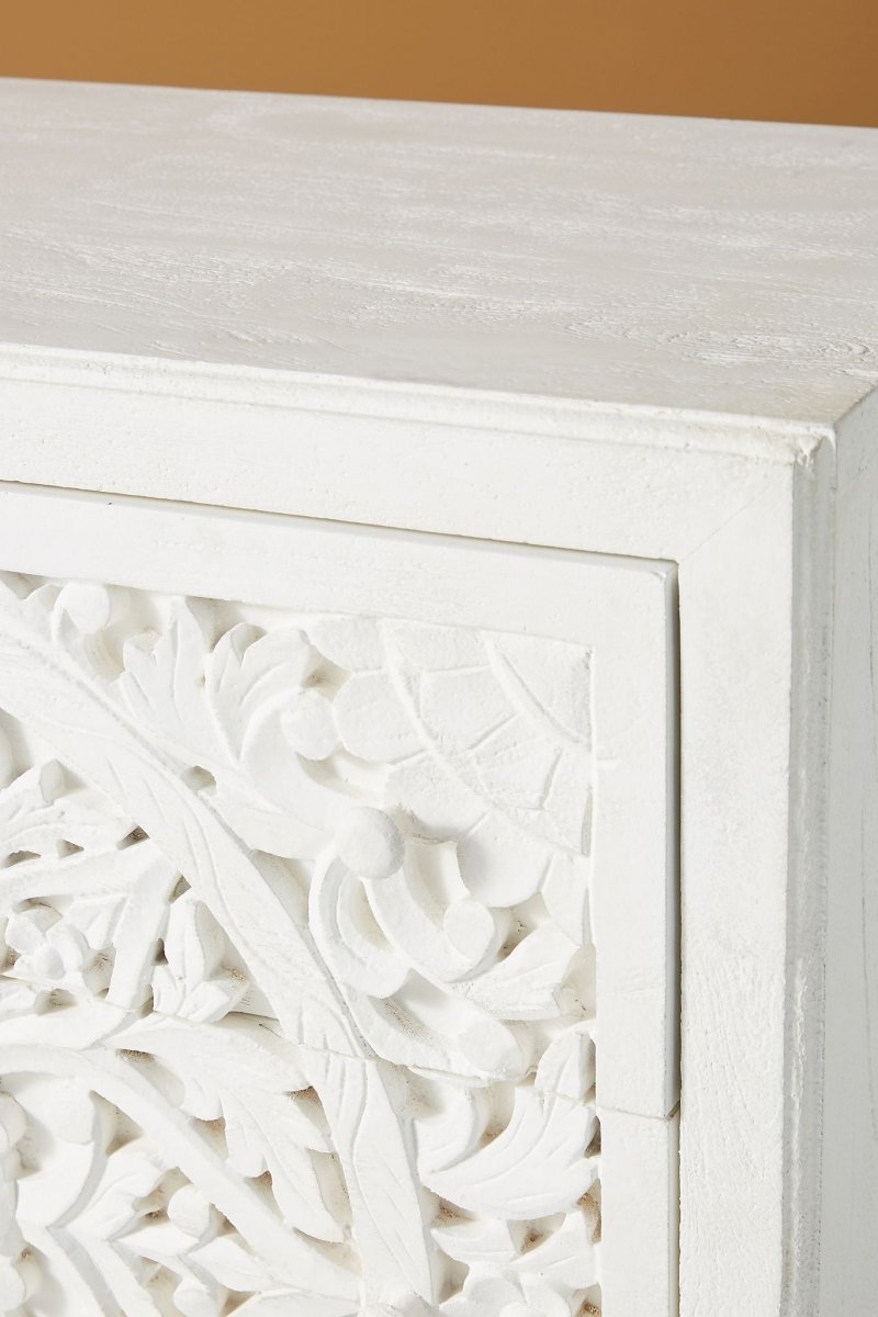 Hand Carved Lombok Six-Drawer Dresser in White Color | Handmade Wooden Dresser Drawer Dresser - Bone Inlay Furnitures