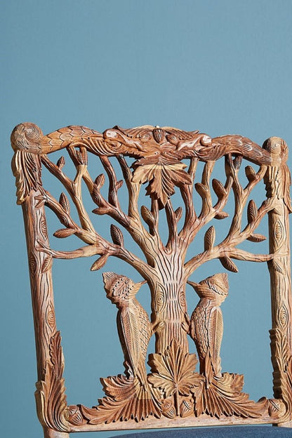 Hand-carved Menagerie Dining Chair | Exotic Wooden Dining Table Chair | Set of 2 Chairs