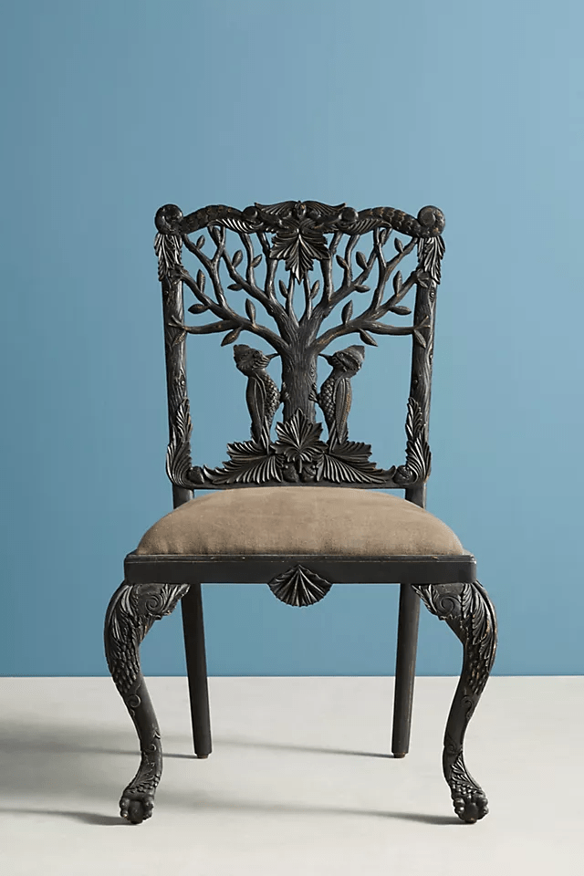 Hand-carved Menagerie Woodpecker Dining Chair Black Color