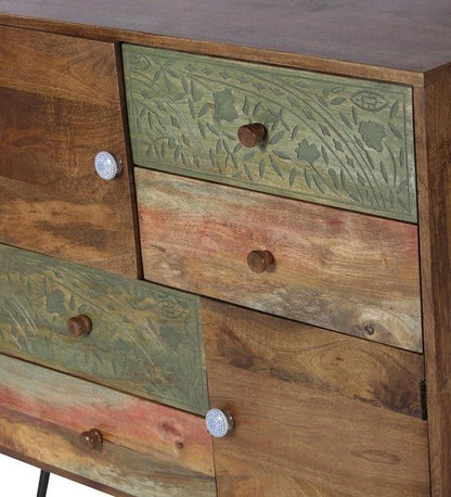Hand Carved Multicolored Dresser | Handmade Wooden Chest of Drawer Drawer Dresser - Bone Inlay Furnitures