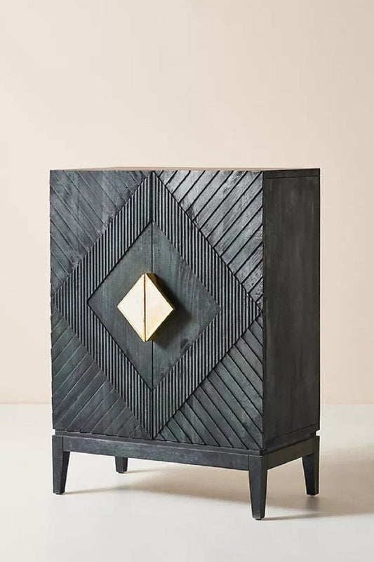Hand Carved Samuel Cabinet in Black Color | Custom Handmade Storage Unit Cabinet - Bone Inlay Furnitures
