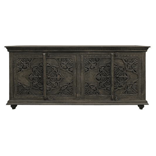 Hand Carved Sideboard in Gray Color | Handmade Indian Antique Furniture Buffet & Sideboard - Bone Inlay Furnitures