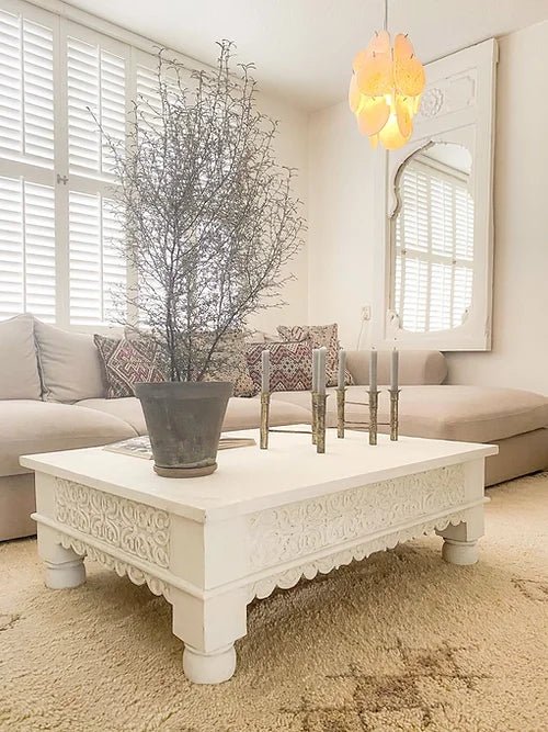 Handmade Handcarved Square Coffee Table for living room decor 