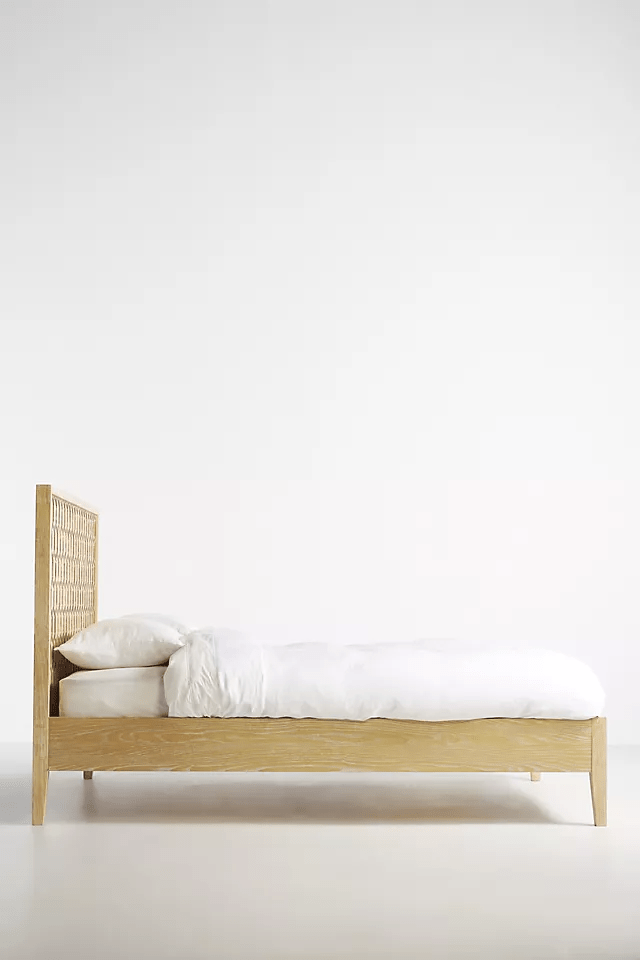 Hand-carved Textured Trellis Bed | Handmade Wooden Platform Bed in Natural Color Beds & Bed Frames - Bone Inlay Furnitures