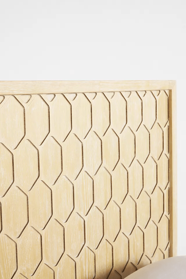 Hand-carved Textured Trellis Bed | Handmade Wooden Platform Bed in Natural Color Beds & Bed Frames - Bone Inlay Furnitures
