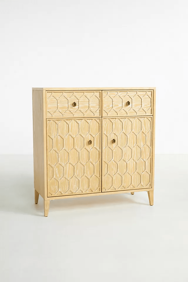 Handmade Textured Trellis Entryway Cabinet