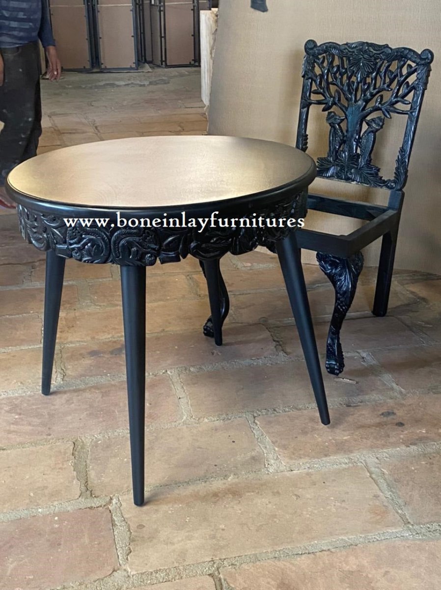 Handcarved Menagerie Dining Table Black