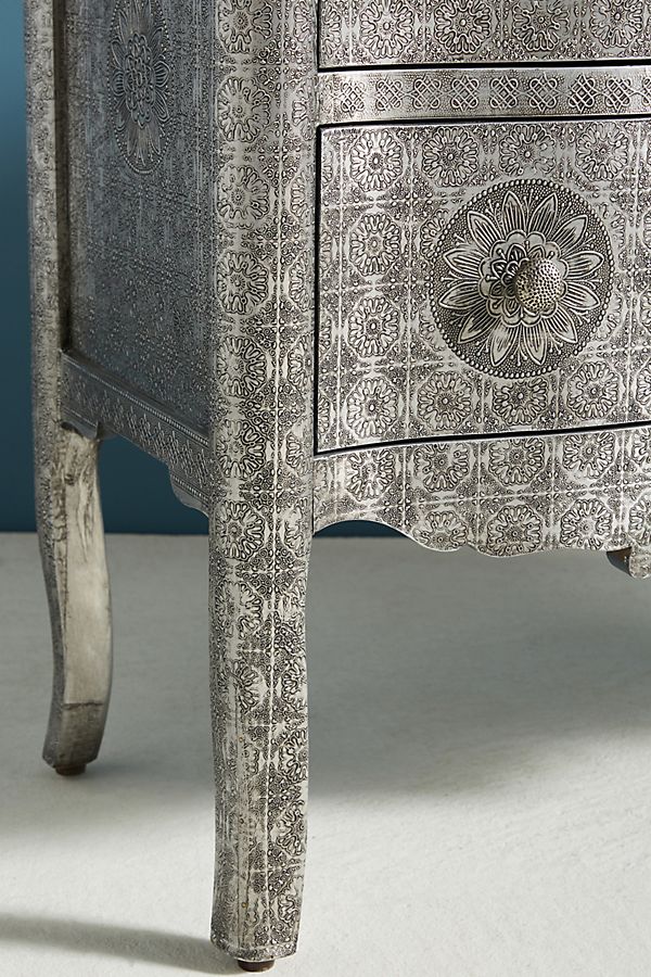 Hand Embossed 4 Drawers Dresser German Silver Color | Custom Made Metal Chest of Drawers Chest of Drawers - Bone Inlay Furnitures