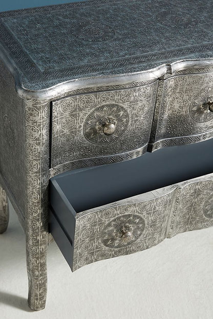 Hand Embossed 4 Drawers Dresser German Silver Color | Custom Made Metal Chest of Drawers Chest of Drawers - Bone Inlay Furnitures