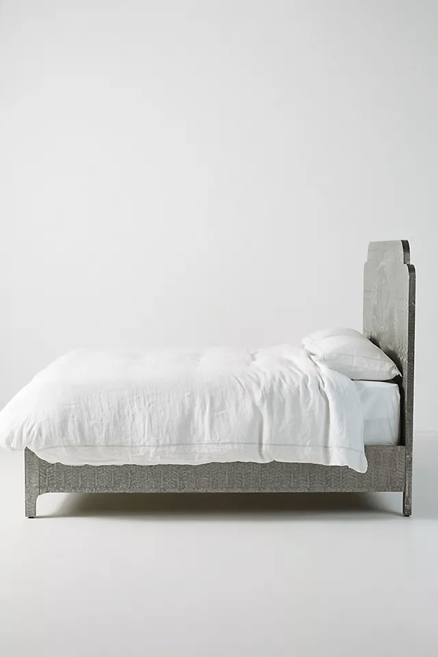 Hand-Embossed Bed  in White Metal