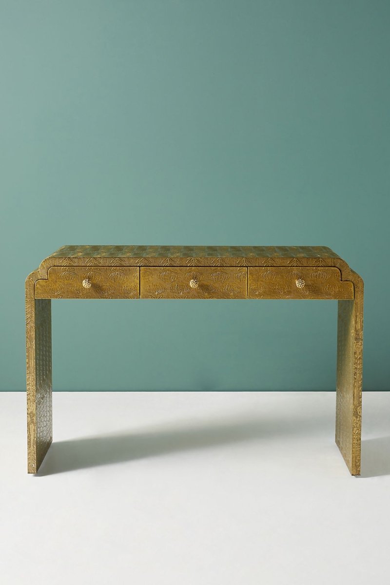 Hand-Brass Lotus Console Table