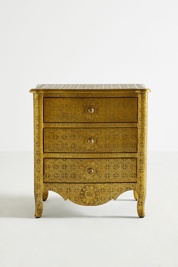 Hand-Embossed Nightstand with 3 Drawers 