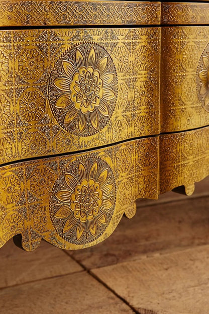 Hand Embossed Six Drawer Dresser | Indian Brass Embossed Chest Of Drawer Chest of Drawers - Bone Inlay Furnitures