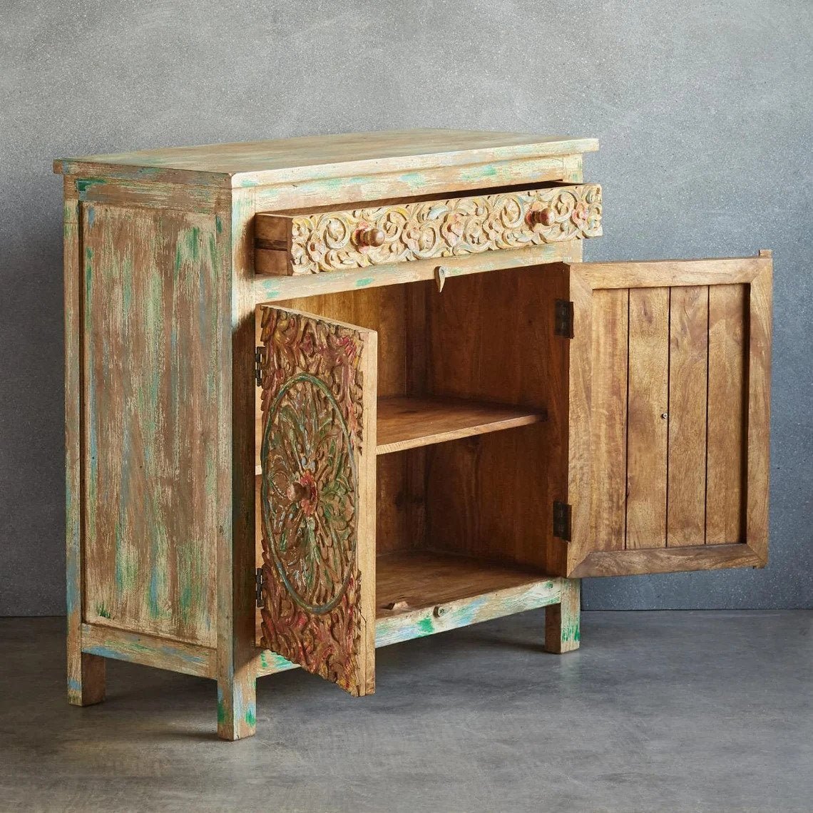 Handcarved Cabinet in Multicolored 