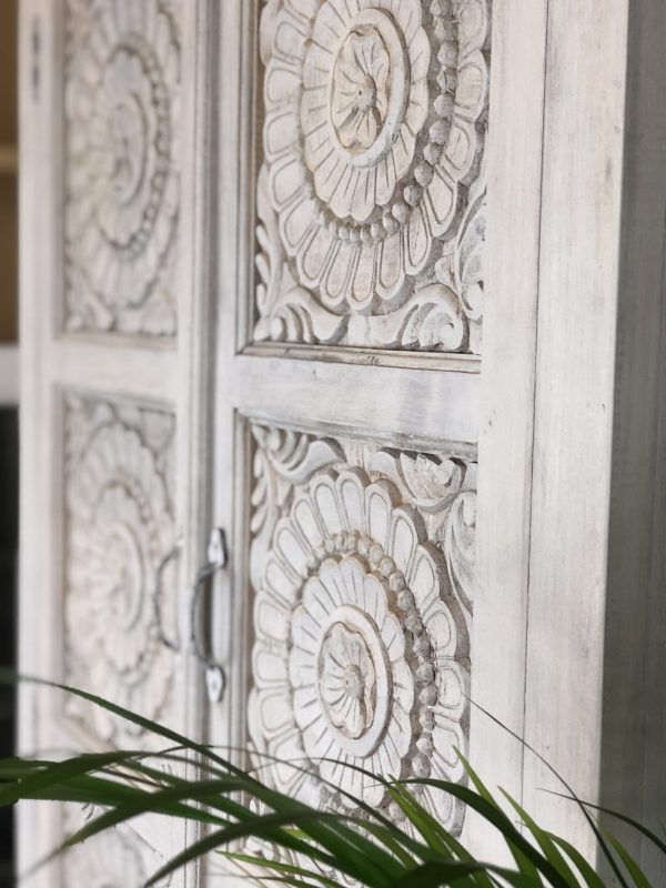 Handmade Beautiful Carved Floral Armoire | Indian Handmade Furniture Armoire - Bone Inlay Furnitures