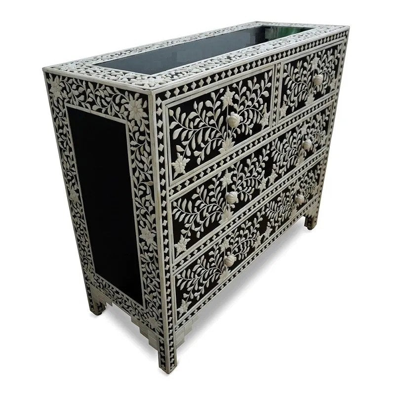 Black Floral Chest Of 4 Drawers