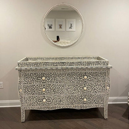 Bone Inlay 6 Drawer Colonial dresser with topper